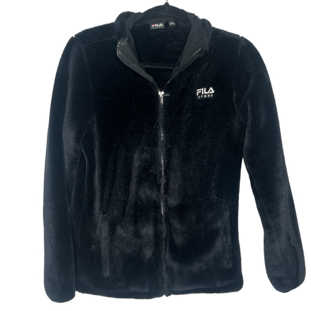 Fila Sport Black Fleece Full Zip Teddy Jacket Size S